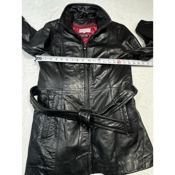 Vintage Pelle Studio Black Leather Belted Jacket M Thinsulate Liner Mob Wife - Picture 6 of 9